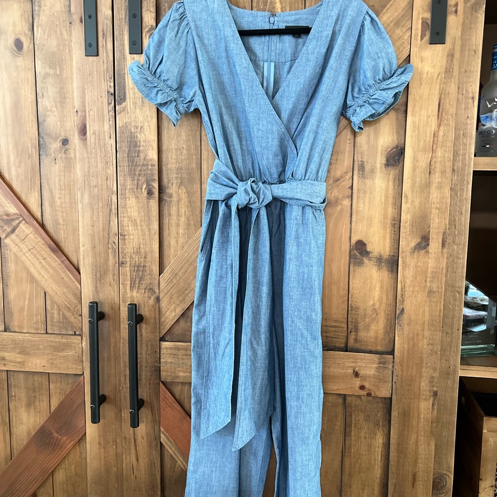 J. Crew Light Blue Chambray Jumpsuit with Tie Waist
